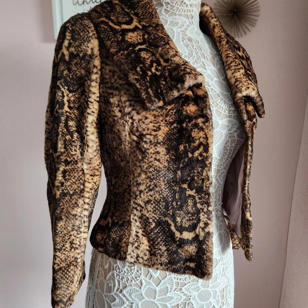 Carlisle Genuine Rabbit Fur Snake Print Jacket Women's Size 4 Brown Black Tan